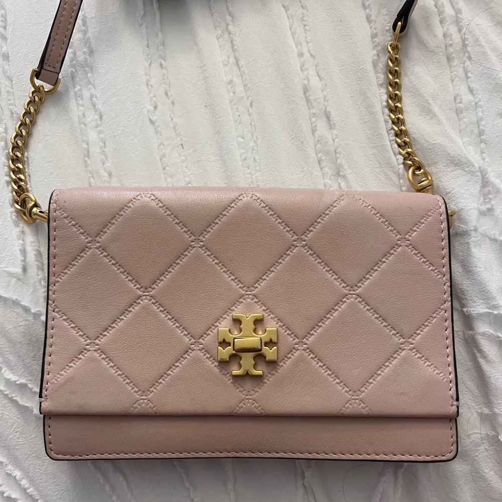 Tory Burch Georgia Turn Lock Mini Crossbody In Shell Pink